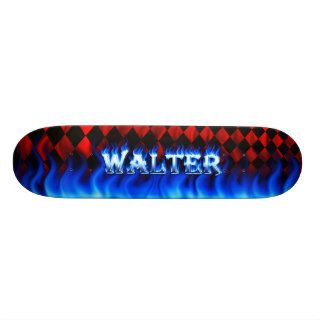 Walter skateboard blue fire and flames design.
