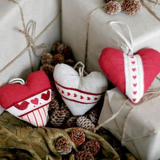 three padded fabric hearts by pippins gift company