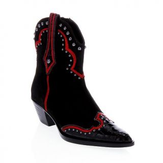 Suede and Embossed Patent Leather Studded Western Boot