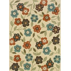 Floral Ivory/brown Outdoor Area Rug (53 X 76)