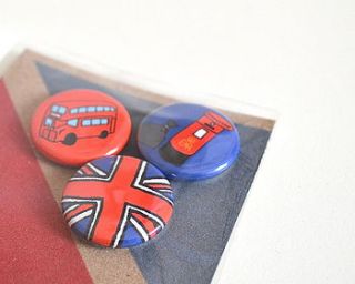 great britain badges set of three by becka griffin illustration
