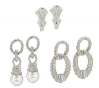 Judith Ripka Sterling Cultured Pearl and Status Link Earrings —