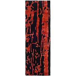 Handmade Soho Deco Black/ Red New Zealand Wool Runner (26 X 10)