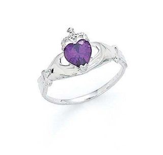 14k White Heart Amethyst Purple Birthstone Claddagh Ring   Size 7.0   JewelryWeb Jewelry