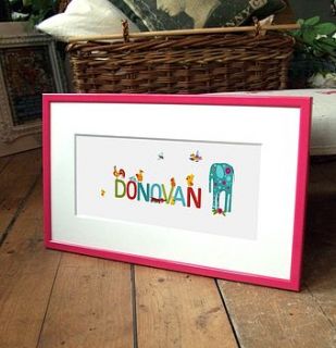 boy's illustrated framed baby name by fizzy lemonade