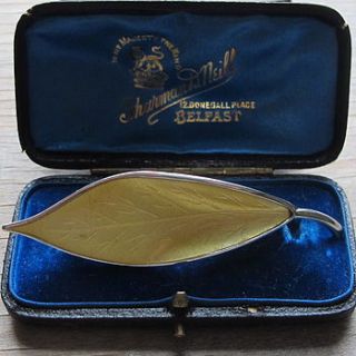 vintage modernist enamel & silver leaf brooch by ava mae designs