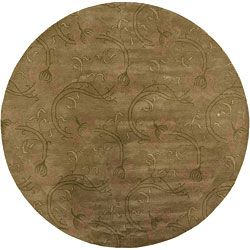 Hand tufted Mandara Green Floral New Zealand Wool Rug (79 Round)