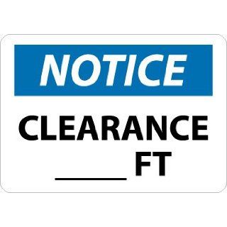 NMC N251AB OSHA Sign, Legend "NOTICE   CLEARANCE___FT", 14" Length x 10" Height, Aluminum, Black/Blue on White Industrial Warning Signs
