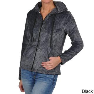 La Cera La Cera Womens Luxury Plush Heather Hooded Fleece Jacket Black Size M (8  10)