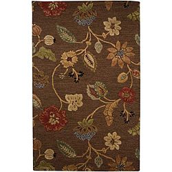 Hand tufted Brown Floral Wool And Art Silk Area Rug (5 X 8)