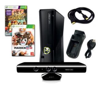 Xbox 360 Slim 4GB Kinect Bundle   Madden 12, Dock, Accessories —