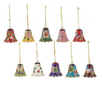 Set of 10 Cloisonne Bell Christmas Ornaments —