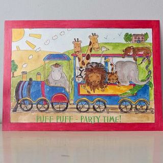 blue jungle train invitation cards by milly green
