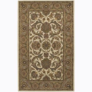 Traditional Hand tufted Mandara Ivory Floral Wool Rug (79 X 106)