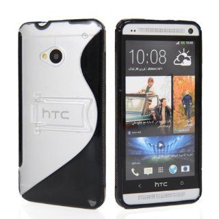 GETLAST New Fashion S Line Soft Gel Tpu Silicone Stand Holder Case Cover + Screen Protector For HTC One M7 Black Cell Phones & Accessories