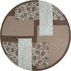Hand tufted Retro Chic Grey Floral Squares Rug (8 Round)