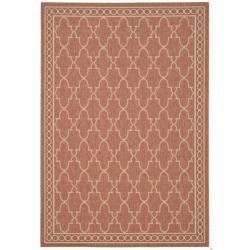 Rust/sand Indoor/outdoor Border floral Pattern Rug (27 X 5)