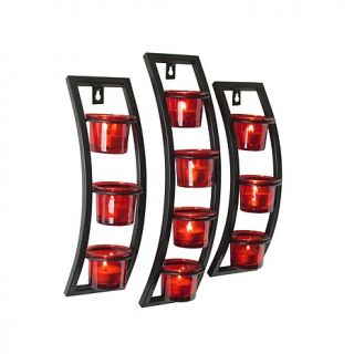 Set of 3 Red Glass Wall Candle Holder Sconces