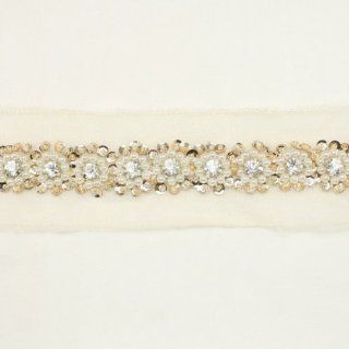 Champagne Rhinestone Beaded Trim Decoration Ribbon trim by the yard for fabric Millinery accent motif scrapbooking card making lace baby headband hair accessories dress accessories Bridal beaded trim by Annielov trim #257