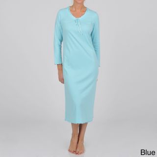 La Cera La Cera Womens Plus Size Long Sleeve Scoop Neck Nightgown Blue Size 1X (14W  16W)