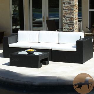 Christopher Knight Home Christopher Knight Home Madrid 4 piece Outdoor Wicker Sofa And Glass Top Table Set Black Size 4 Piece Sets
