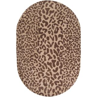 Hand tufted Brown Leopard Basenji Animal Print Wool Rug (6 X 9 Oval)