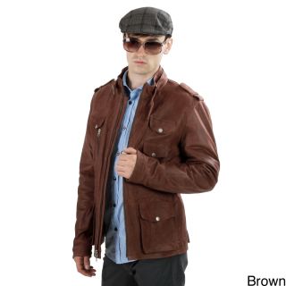 United Face Mens Military Inspired Textured Lambskin Leather Jacket