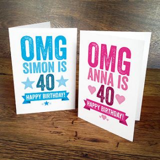 personalised omg 40th birthday card by a is for alphabet
