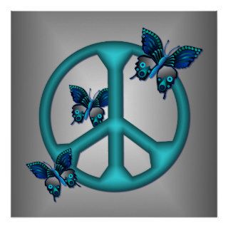 Peaceful Blue Butterflies Peace Sign Poster