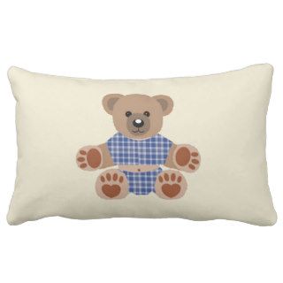 Fuzzy Teddy Bear Blue Plaid Pajamas Throw Pillows