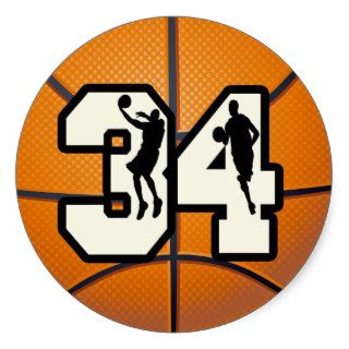 Number 34 Basketball Round Stickers