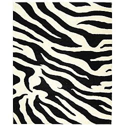 Handmade Soho Zebra Wave White/ Black N. Z. Wool Rug (76 X 96)