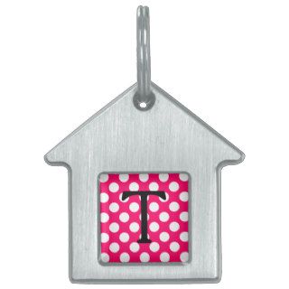 Letter T Pink and White Polka Dots Pet Tag