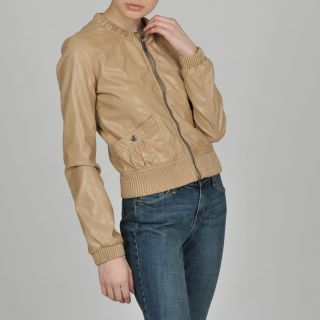 Members Only Womens Faux Leather Crew Neck Bomber Jacket