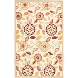 Hand hooked Floral Garden Ivory/ Pink Wool Rug (53 X 83)