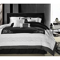 Florence Black And White Florence Black/white Queen size Oversized 8 piece Comforter Set Black Size Queen