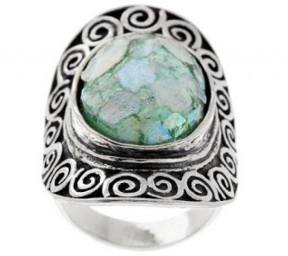 Or Paz Sterling Roman Glass Elongated Oval Ring —