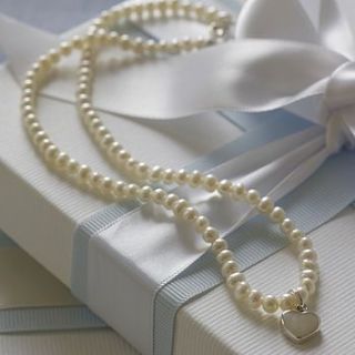 girls ivory pearl heart necklace by lily belle girl