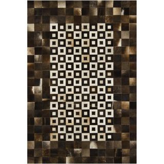 Handmade Mandara Brown Leather Rug With Geometric Squares (3 X 5)