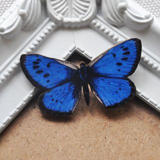 blue wooden butterfly brooch by artysmarty