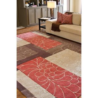 Hand tufted Brown Floral Squares Rug (8 X 11)