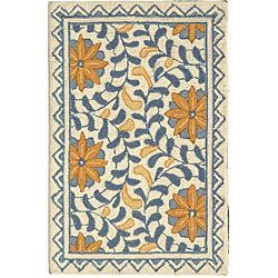 Hand hooked Majestic Ivory/ Blue Wool Rug (18 X 26)