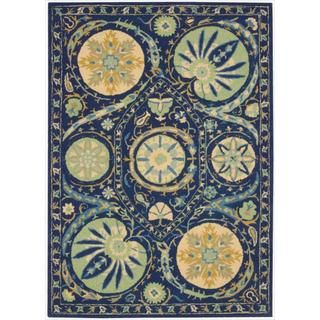 Hand tufted Suzani Blue Floral Medallion Rug (5'3 x 7'5) Nourison 5x8   6x9 Rugs