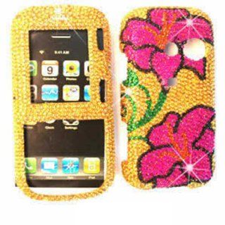 ACCESSORY BLING STONES COVER CASE FOR LG RUMOR2 / COSMOS LX 265 PINK FLOWERS GOLD Cell Phones & Accessories
