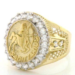 14k Solid Yellow Gold Mens Zodiac CZ Ring   Sagittarius Jewelry