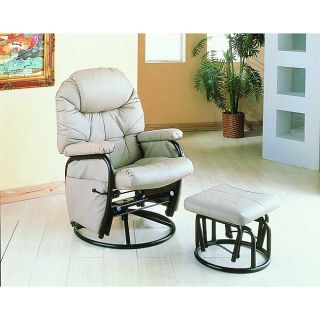 Taupe Swivel Rocker Recliner With Ottoman