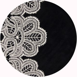 Hand tufted Mandara Abstract Black Wool Rug (79 Round)
