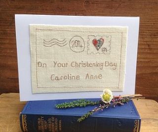 personalised christening day card by caroline watts embroidery