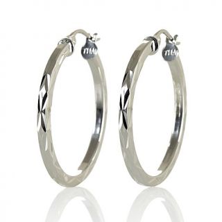 Sterling Silver Diamond Cut Hoop Earrings   1 1/16"