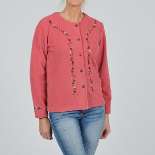 La Cera La Cera Womens Plus Size Embroidered Fleece Jacket Pink Size 2X (18W  20W)